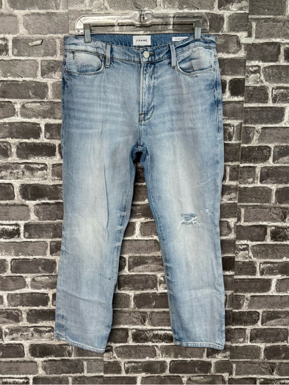 Frame le high straight jeans Medium wash distressed